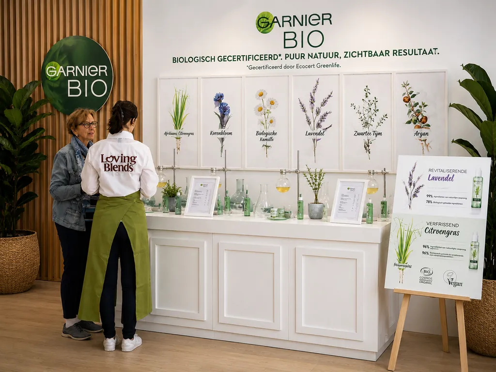 Bezoekers ontdekken de Garnier Bio-pop-upstore met natuurlijke huidverzorgingsproducten.